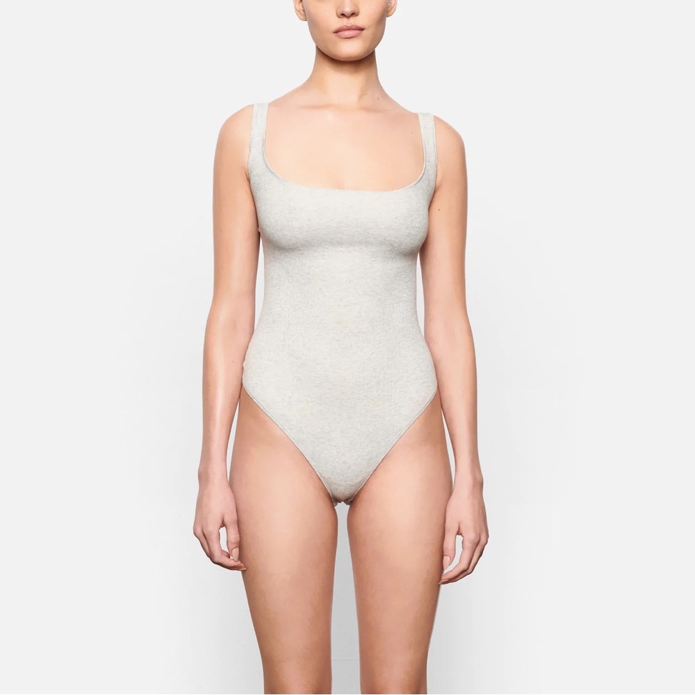 Skims Light Heather Grey Cotton Rib bodysuit